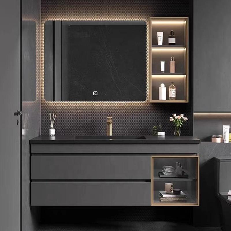 Luxury Single Sink Bathroom Vanity With Smart Mirror and Side Cabinet Modern Bath Room Furniture Vanity Sets