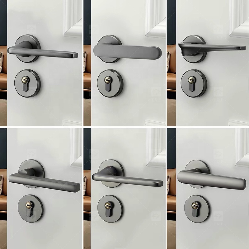Matte Black Modern Minimalist Villa Door Handle Interior Wood Door Lever Lock Anti-Fingerprint Easy Clean Ambidextrous