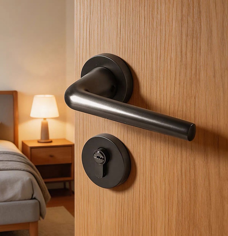 Modern Matte Black Interior Door Handle Split Base Lever Lock Quiet Bearing Easy Installation for Bedroom Bathroom Villa Hotel