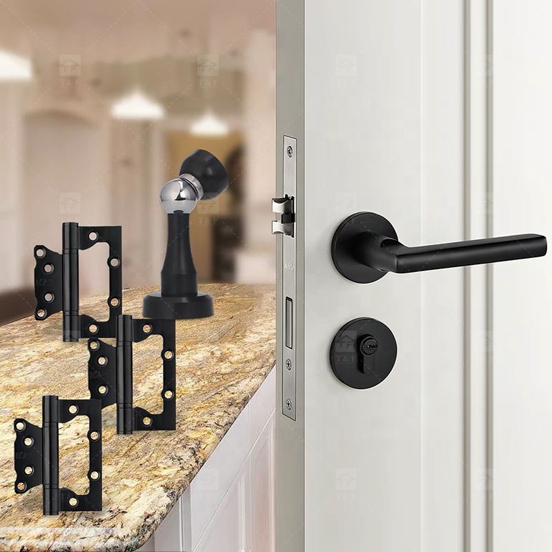 Modern Matte Black Interior Door Handle Split Base Lever Lock Quiet Bearing Easy Installation for Bedroom Bathroom Villa Hotel
