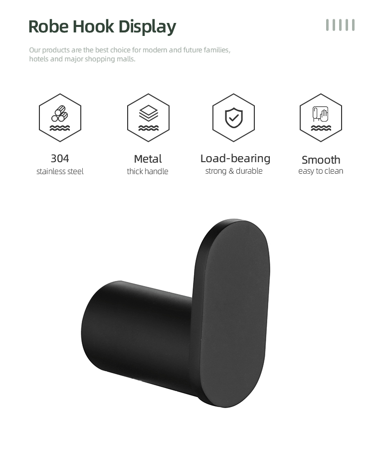 Black Bath Washing Room Robe Hanger Hook Modern Wall Mount Stainless Steel Clothes Hat Robe Hanger Hook