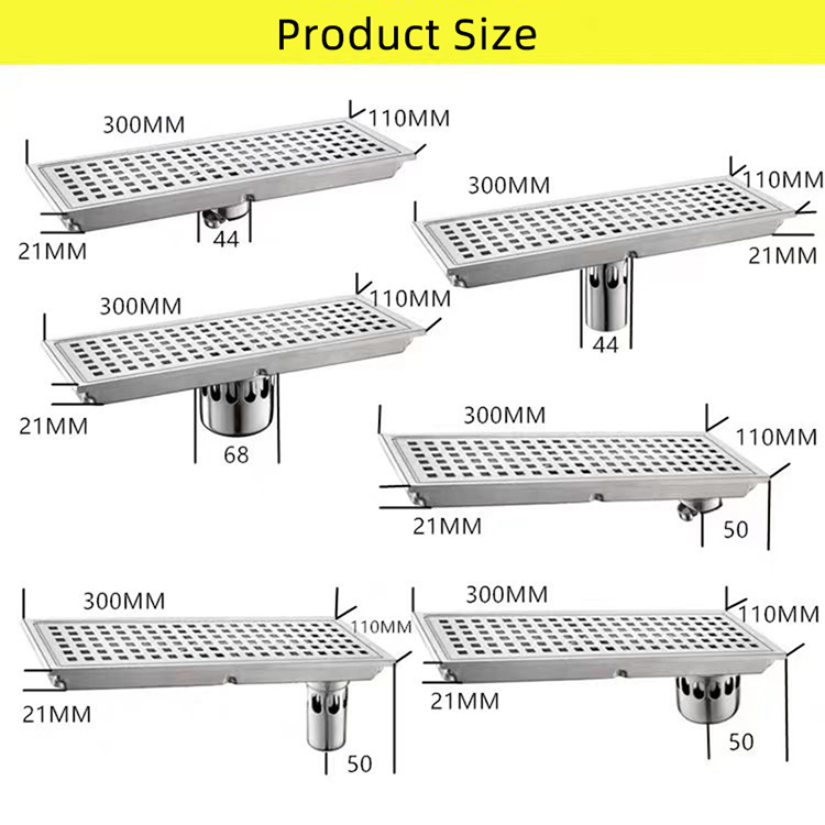 Bathroom Accessories Modern Floor Drain Rectangle Drainer 304 Stainless Steel Shower Floor Drain
