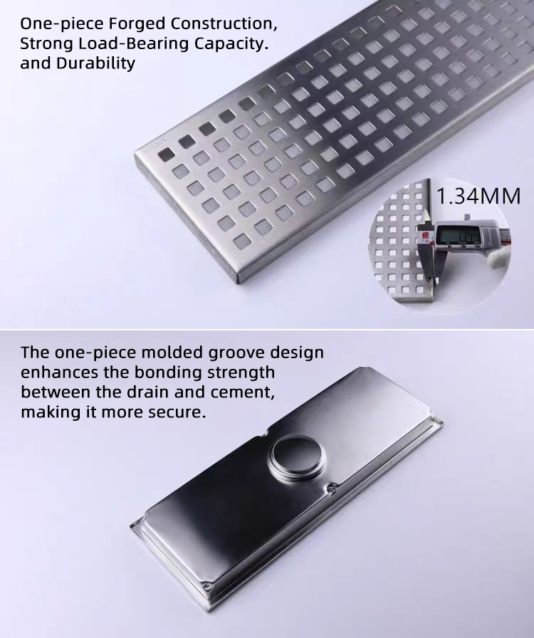 Bathroom Accessories Modern Floor Drain Rectangle Drainer 304 Stainless Steel Shower Floor Drain