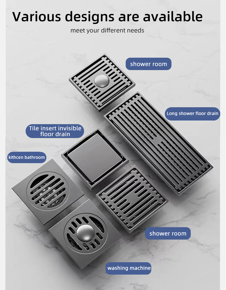 304 Stainless Steel Floor Drainer Bathroom Accessories Drains square Drainer Shower Floor Drain