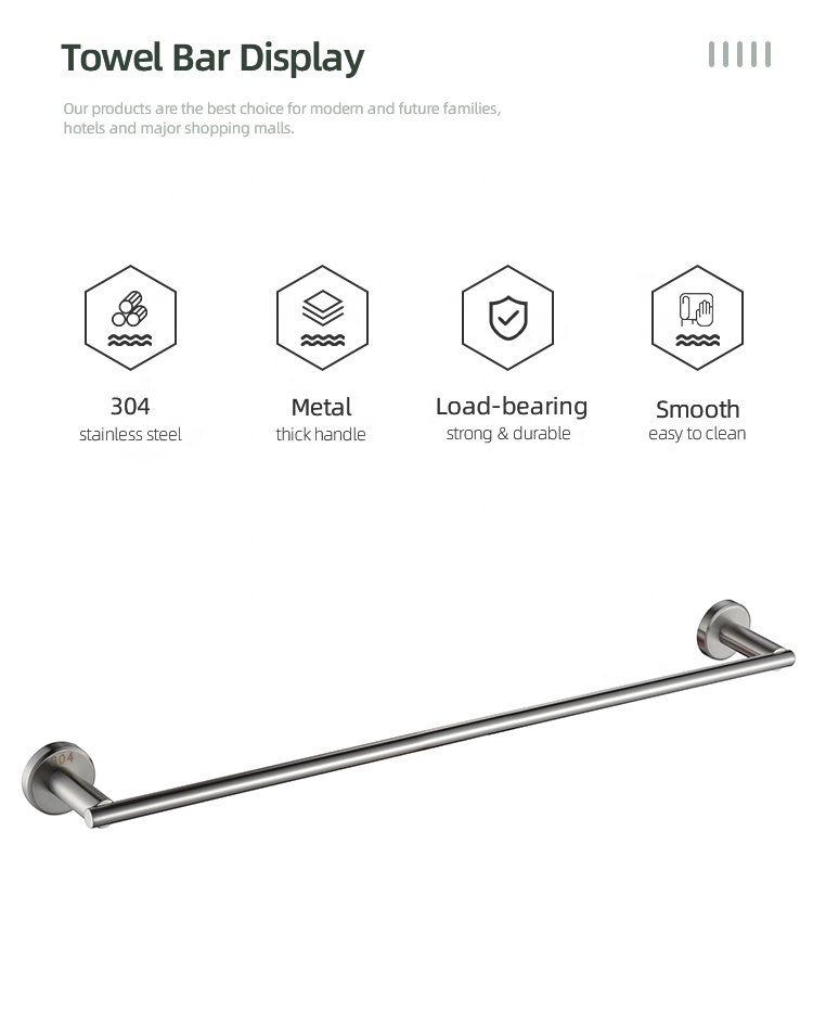Bathroom Stainless Steel Towel Rack Wall Mounted Single Towel Holder Polished Towel Bar