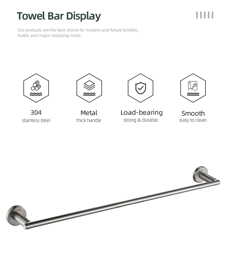 Bathroom Stainless Steel Towel Rack Wall Mounted Single Towel Holder Polished Towel Bar