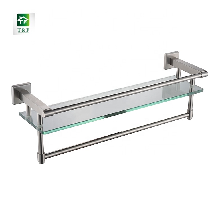 Bathroom Stainless Steel Wall Mounted Bathroom Shelf with Towel bar Glass Shelf