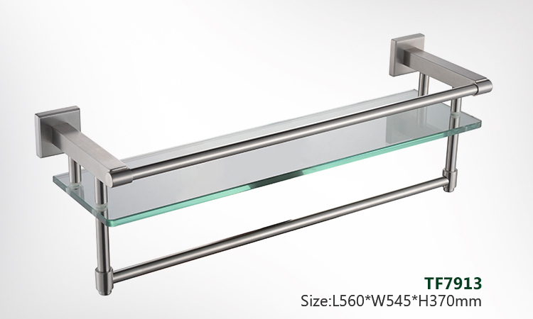 Bathroom Stainless Steel Wall Mounted Bathroom Shelf with Towel bar Glass Shelf