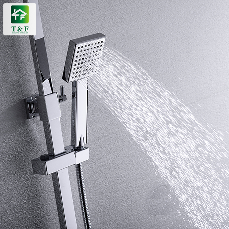 Modern Style Square Bathroom Bath Exposed Thermostatic Chrome Brass Shower Faucet Mixer Tap