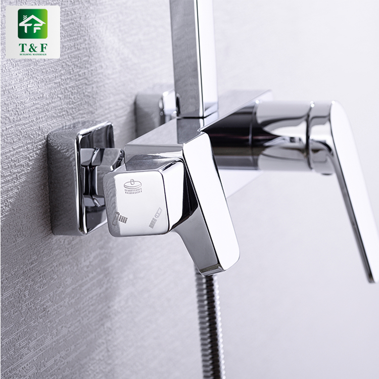 Modern Style Square Bathroom Bath Exposed Thermostatic Chrome Brass Shower Faucet Mixer Tap