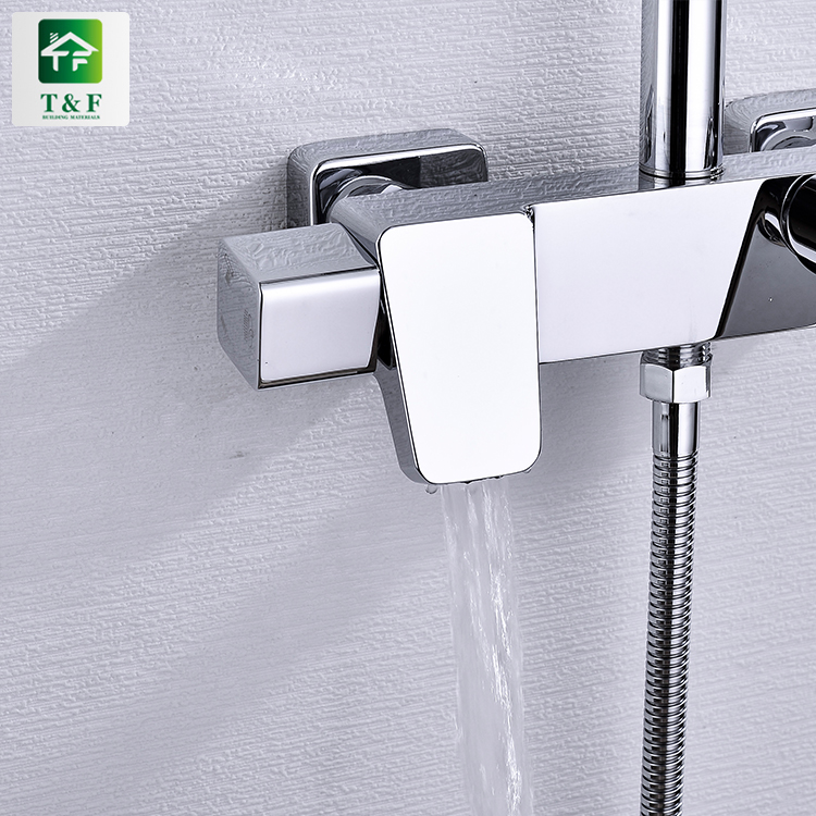 High Quality square Shape Single Hole Bathroom Faucet Set Bath Mixer Brass Shower Taps