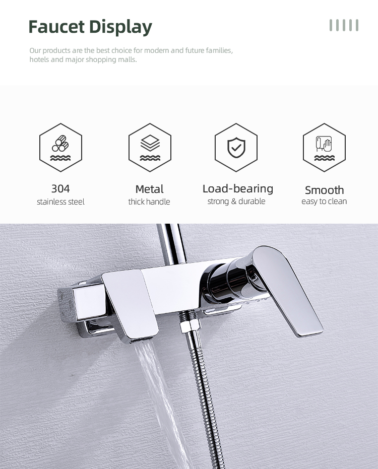 High Quality square Shape Single Hole Bathroom Faucet Set Bath Mixer Brass Shower Taps