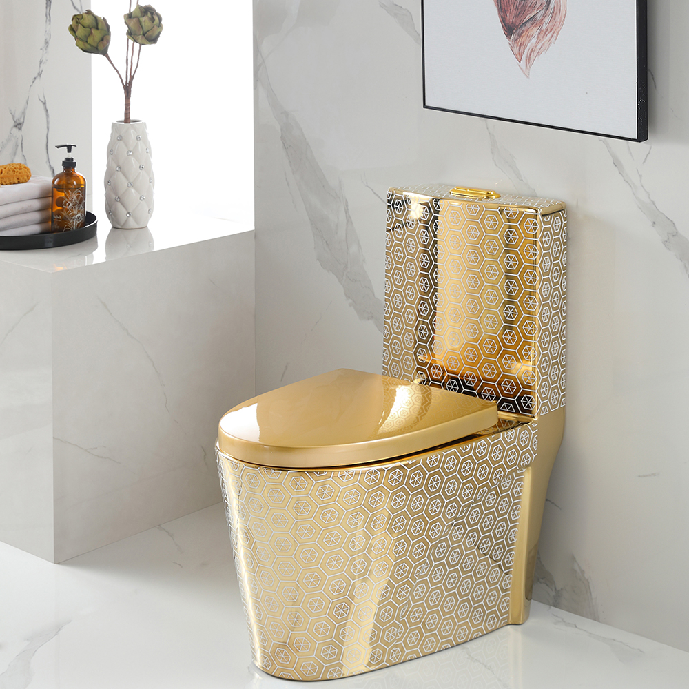 Luxury One Piece Bathroom Equipment Ceramic Toilets Sets and Basin Gold Toilet Bowl