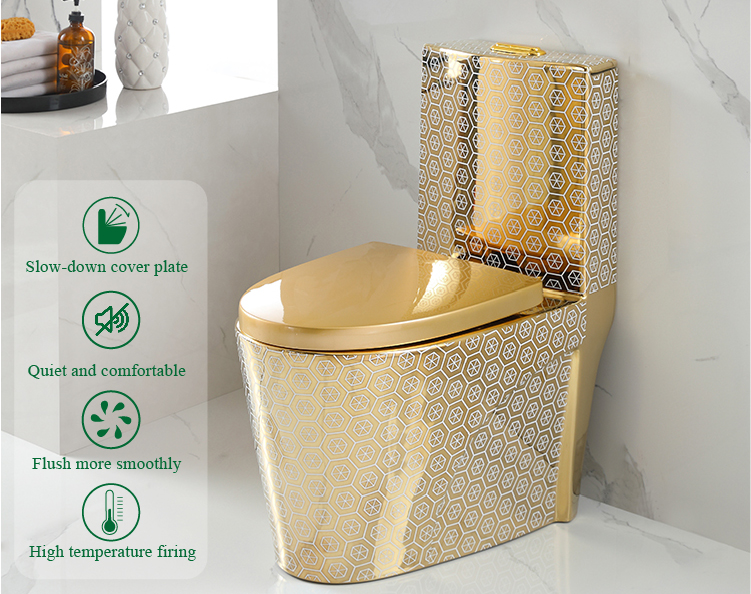Luxury One Piece Bathroom Equipment Ceramic Toilets Sets and Basin Gold Toilet Bowl