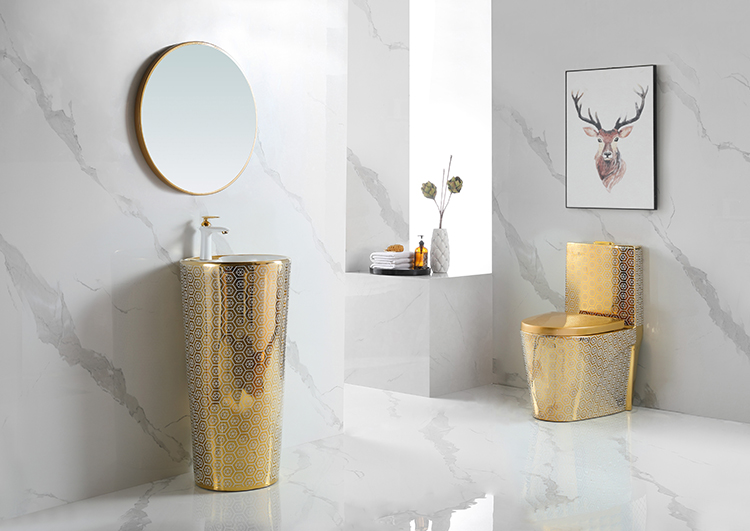 Luxury One Piece Bathroom Equipment Ceramic Toilets Sets and Basin Gold Toilet Bowl