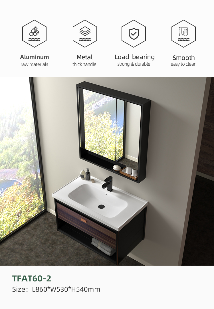 Hotel Custom Made Floating Washroom Basin Cabinet Luxury Style Aluminium Corner Wall Wood Grain Bathroom Vanity