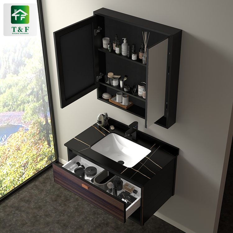 Customizable Furniture With Drawer Wood Color Bathroom Cabinet Black Marble Tops
