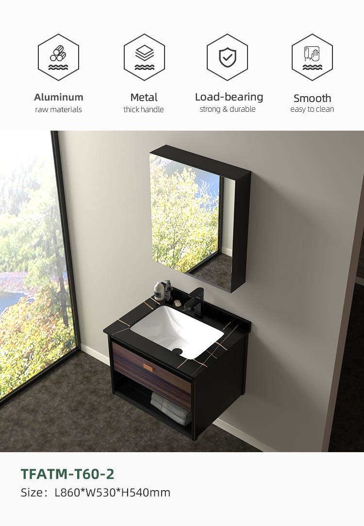 Customizable Furniture With Drawer Wood Color Bathroom Cabinet Black Marble Tops