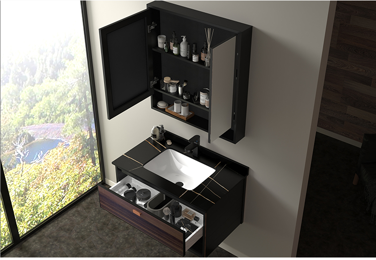 Customizable Furniture With Drawer Wood Color Bathroom Cabinet Black Marble Tops