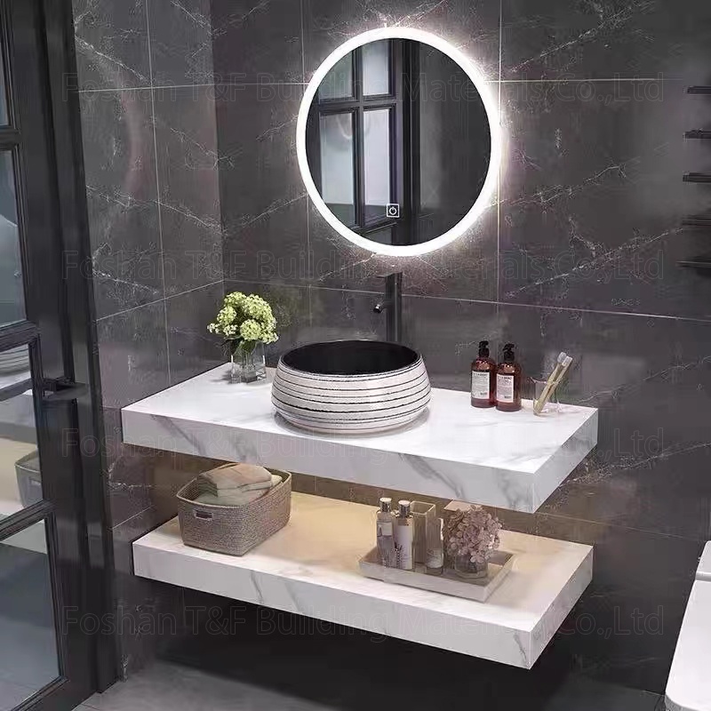 Luxury Design Dark Color Washroom Toilet Sink Cabinet Modern Wood Grain Waterproof Storage Bathroom Basin Cabinet