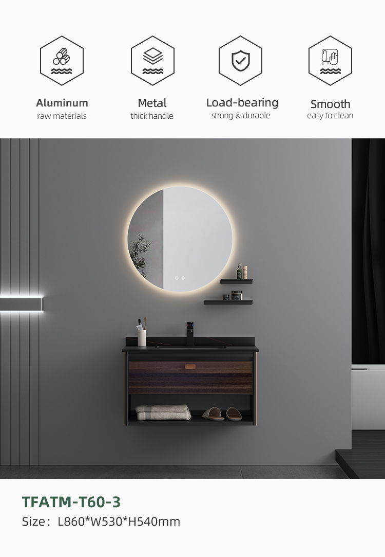 Luxury Design Dark Color Washroom Toilet Sink Cabinet Modern Wood Grain Waterproof Storage Bathroom Basin Cabinet