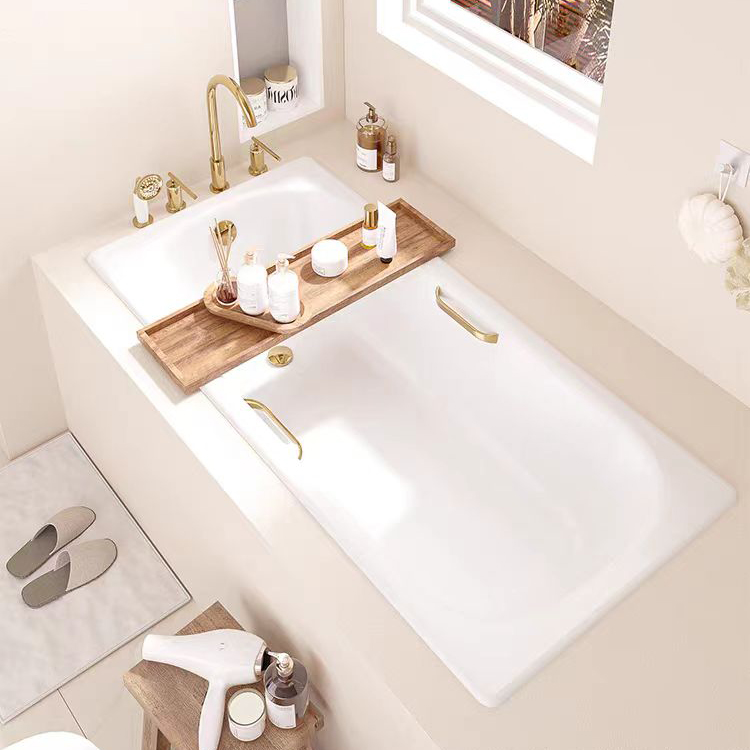 Embedded Acrylic White Automatic Drainage Pipeline New Bathtub Bath Tub Rectangle Bathtub