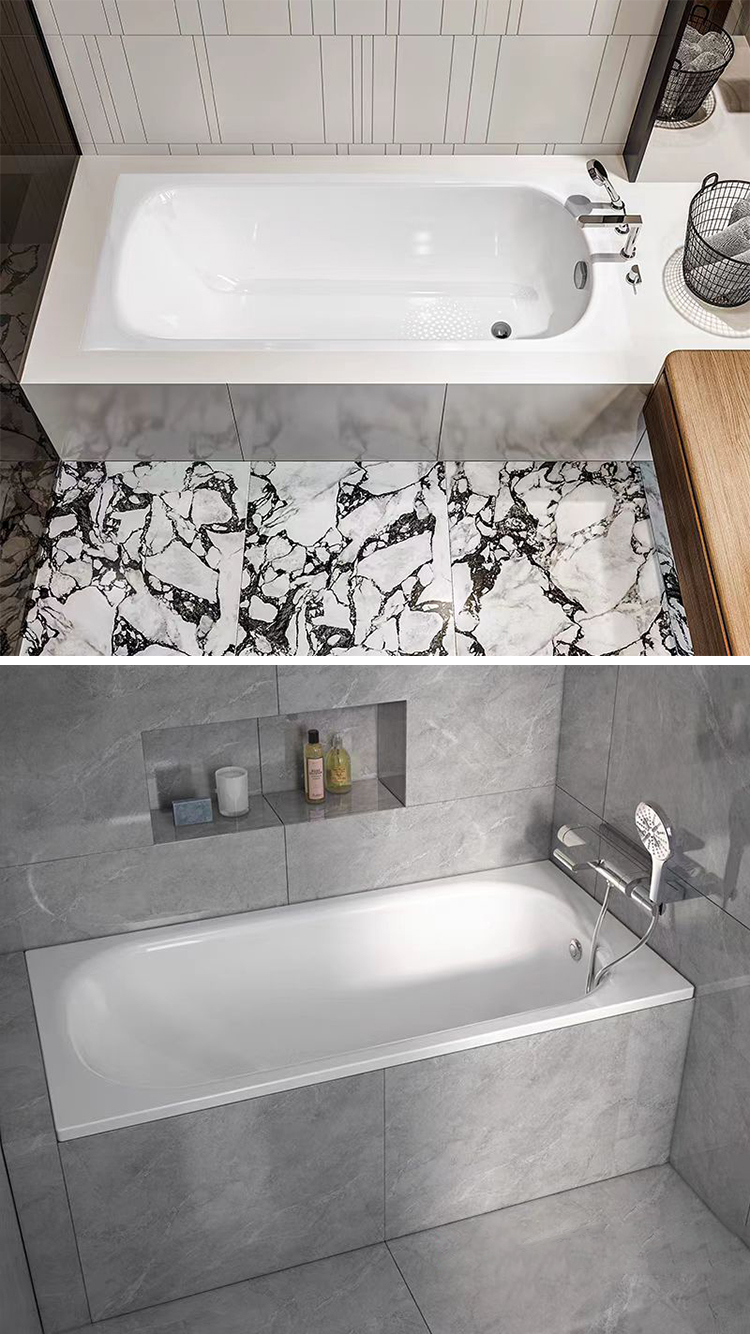 Embedded Acrylic White Automatic Drainage Pipeline New Bathtub Bath Tub Rectangle Bathtub