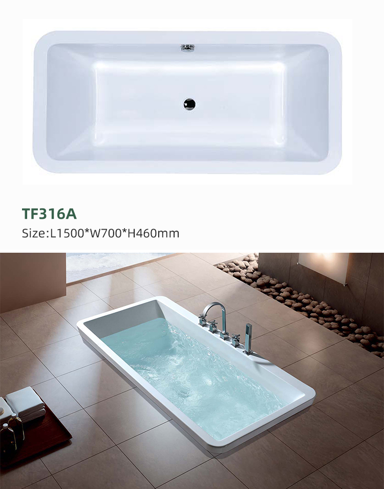 Modern Rectangle 1.4m White Acrylic Solid Surface Stone Drop-in Soaking Bathtubs