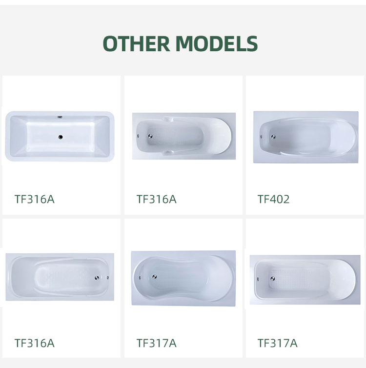 Custom Size Embedded 1-2 Person White Acrylic Smooth Surface Bathtub Oval Bath Tub