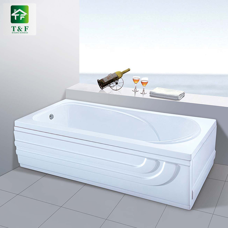 Acrylic Stone Dual-side Skirt (Left Skirt) Freestanding 1.7m Bathtub Rectangle White Surface Bath Tub