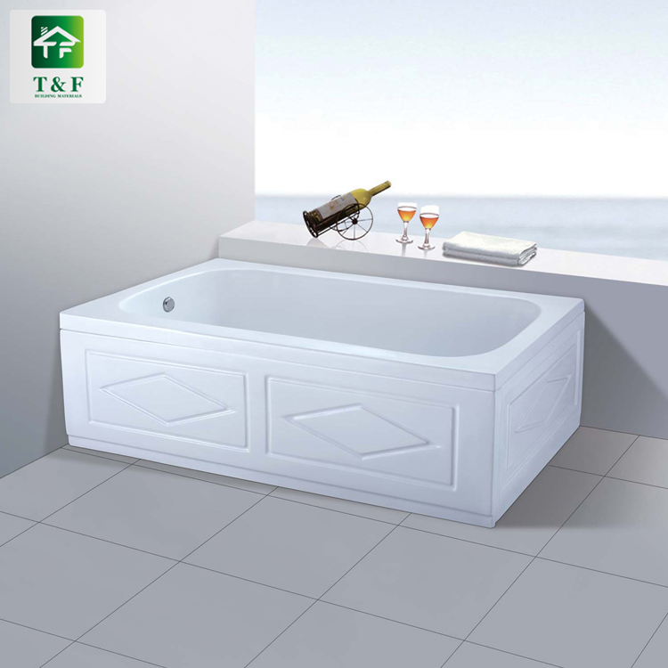 Acrylic Stone Dual-side Skirt (Left Skirt) Freestanding 1.7m Bathtub Rectangle White Surface Bath Tub