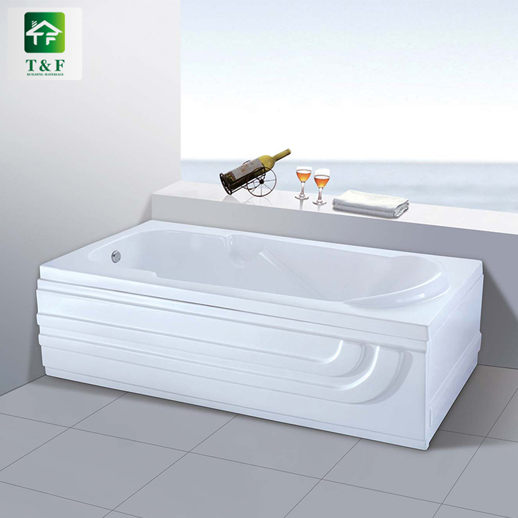 Acrylic Stone Dual-side Skirt (Left Skirt) Freestanding 1.7m Bathtub Rectangle White Surface Bath Tub