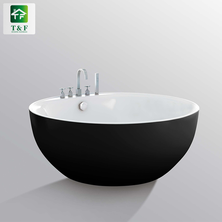 Villa Modern Black Appearance Bathroom Tub 1.6m White Acrylic Surface Freestanding Bathtub