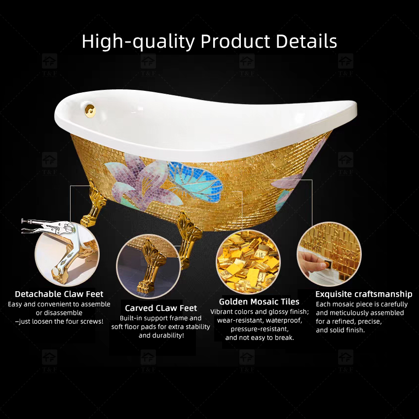 Classical Design Golden Appearance Irregular  Acrylic Freestanding Bathtub With 4 Leg