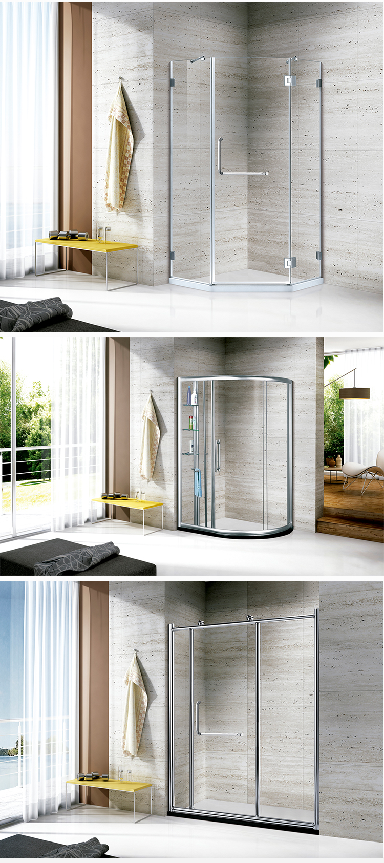 Modern Simple Sector Shower Room Tempered Sliding Glass Door Shower Enclosure Arc Shower