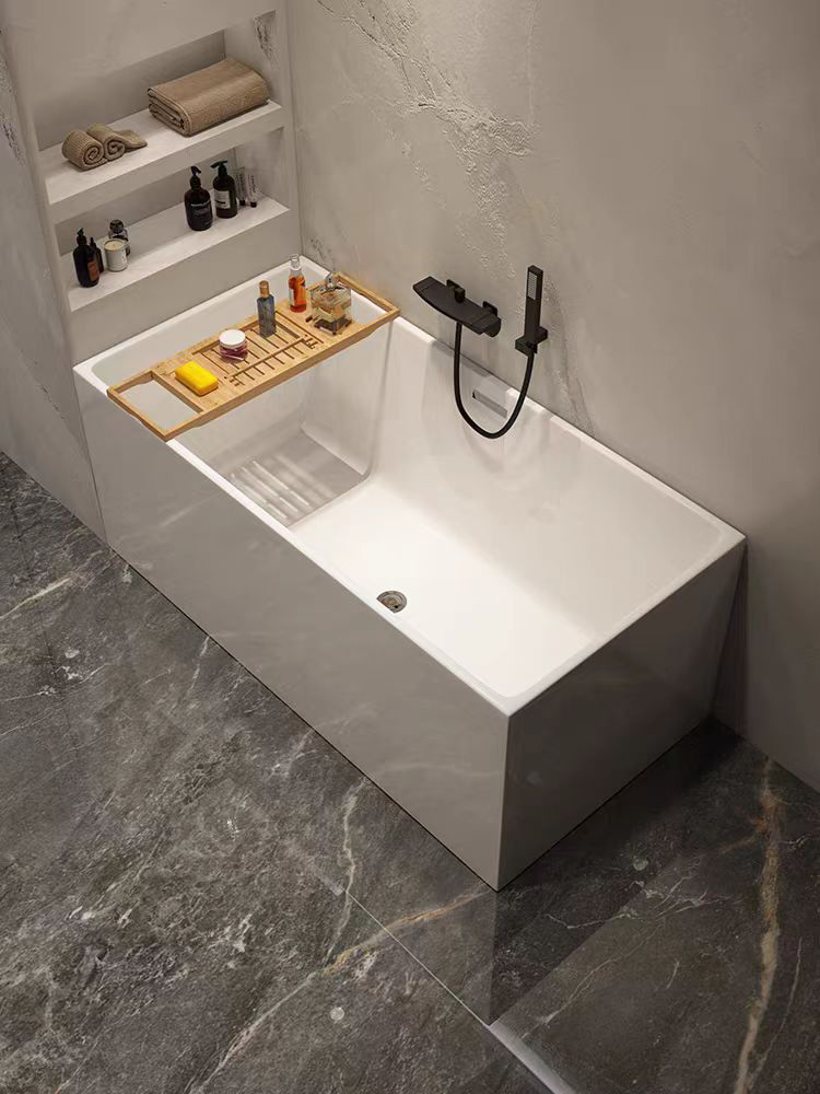 Apartment White 1.6m Rectangle Automatic Drainage Pipeline Bath Tub Dual-side Skirt (left Skirt) Bathtub