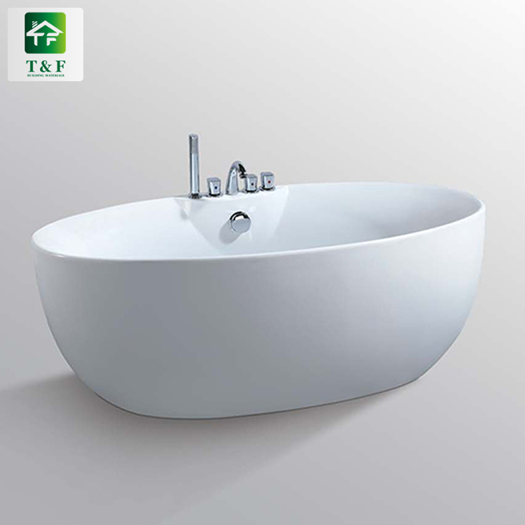 Acrylic Villa Bathroom Freestanding Oval Bathtub Customized Size White Surface Used Bathtub