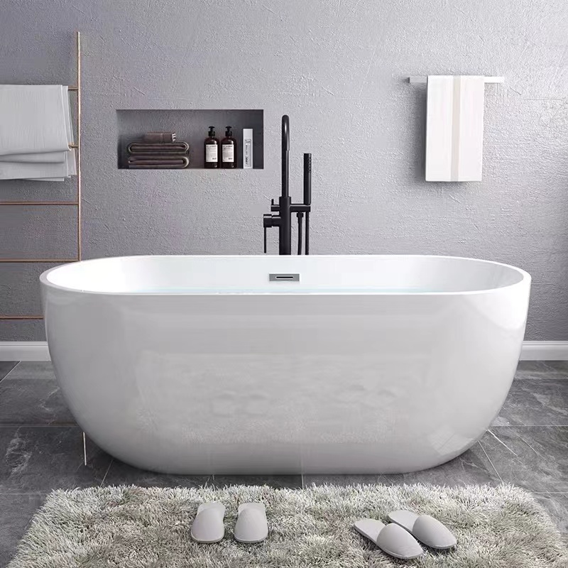 Acrylic Villa Bathroom Freestanding Oval Bathtub Customized Size White Surface Used Bathtub