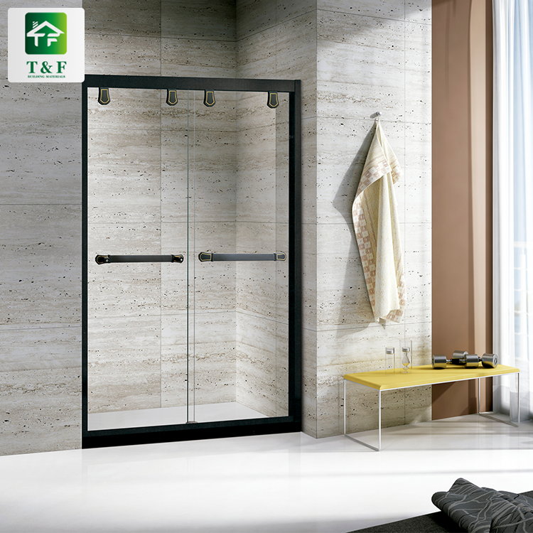 Ethiopia Villa Rectangle Stainless Steel Sliding Hinge Black Frame Tempered Glass Shower Cabin Box Rooms
