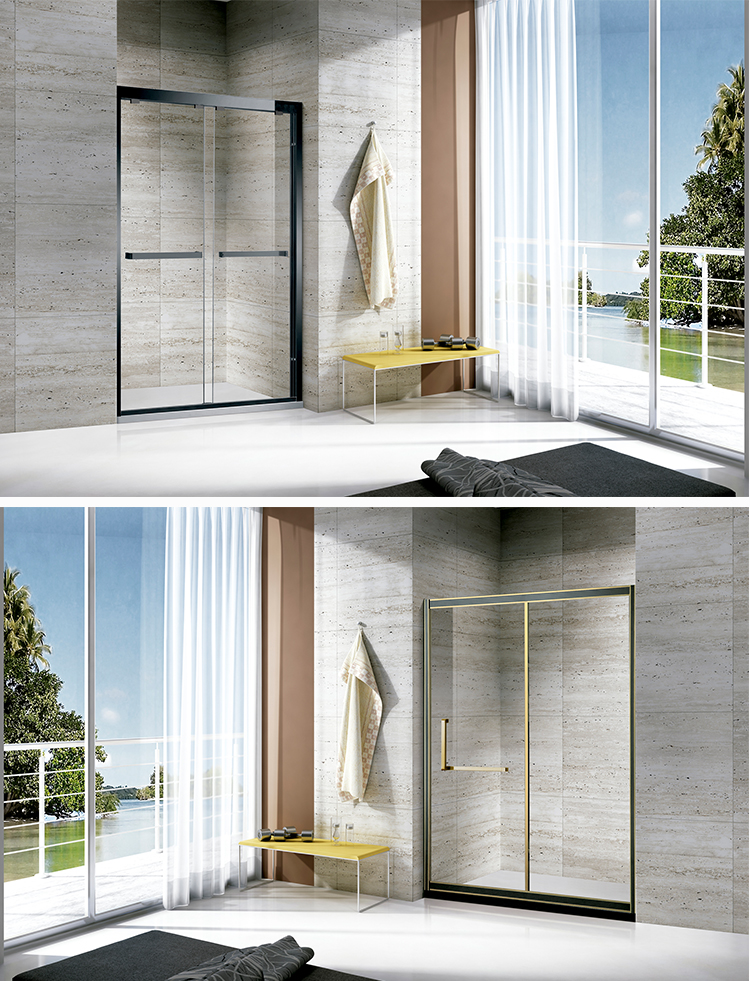 Ethiopia Villa Rectangle Stainless Steel Sliding Hinge Black Frame Tempered Glass Shower Cabin Box Rooms