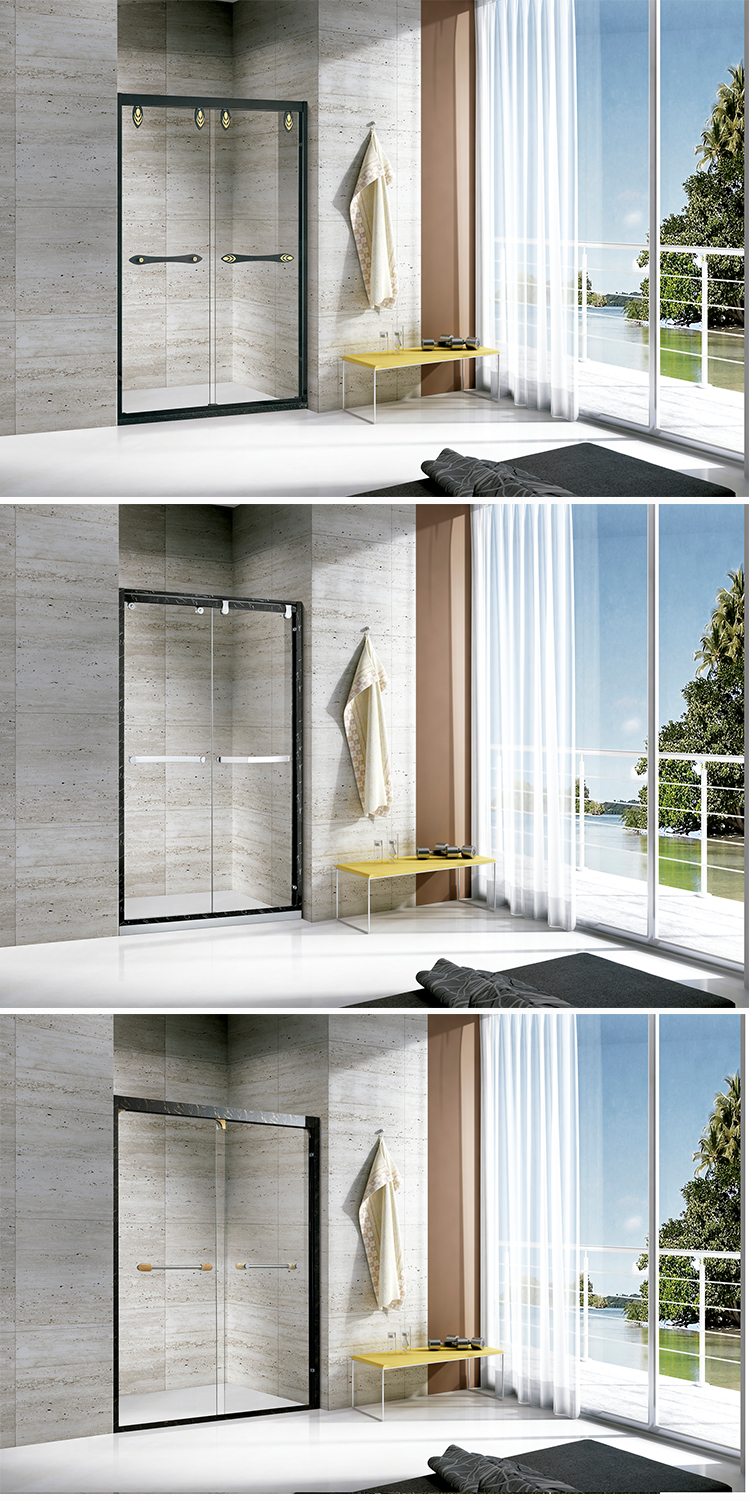 Ethiopia Villa Rectangle Stainless Steel Sliding Hinge Black Frame Tempered Glass Shower Cabin Box Rooms