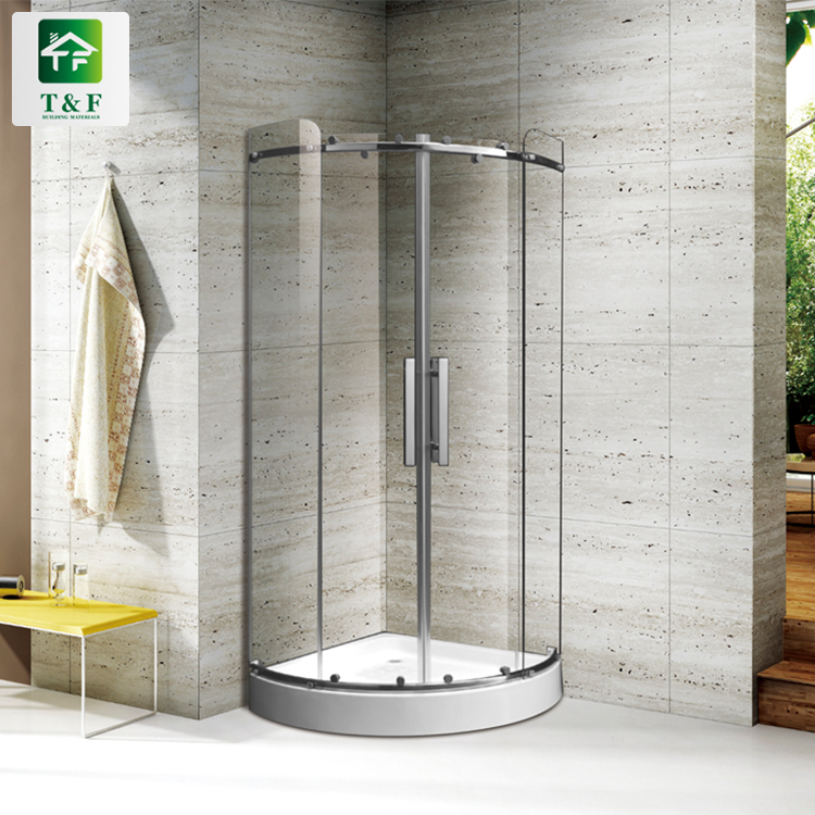 New Design Bathroom Arc Glass Door Shower Black with Gold Stainless Steel Frame Showers Room