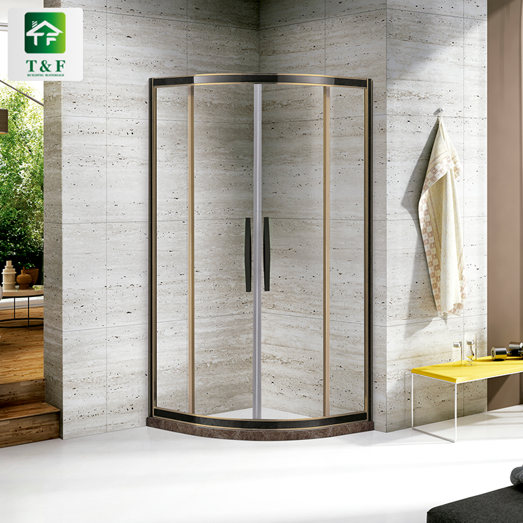 New Design Bathroom Arc Glass Door Shower Black with Gold Stainless Steel Frame Showers Room