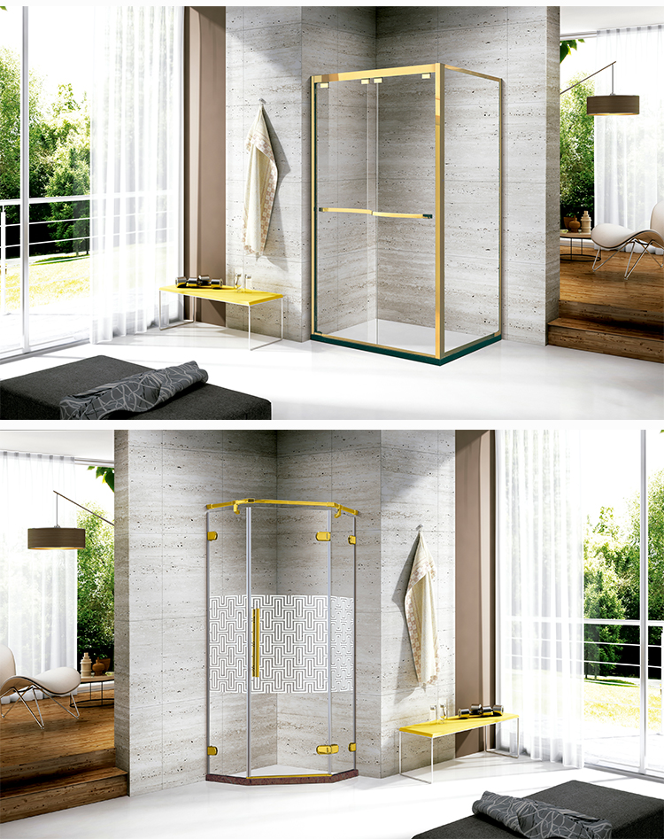 Design Luxury Sliding Tempered square Glass Toilet Stainless Steel Frame Shower Box Shower Room