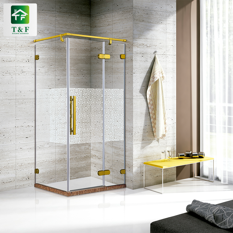 Tempered Glass Shower Room Luxury Bathroom Equipment Gold Stainless Steel Frame Shower Enclosure