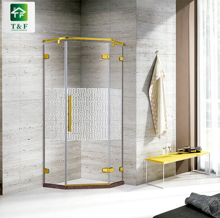 Tempered Glass Shower Room Luxury Bathroom Equipment Gold Stainless Steel Frame Shower Enclosure