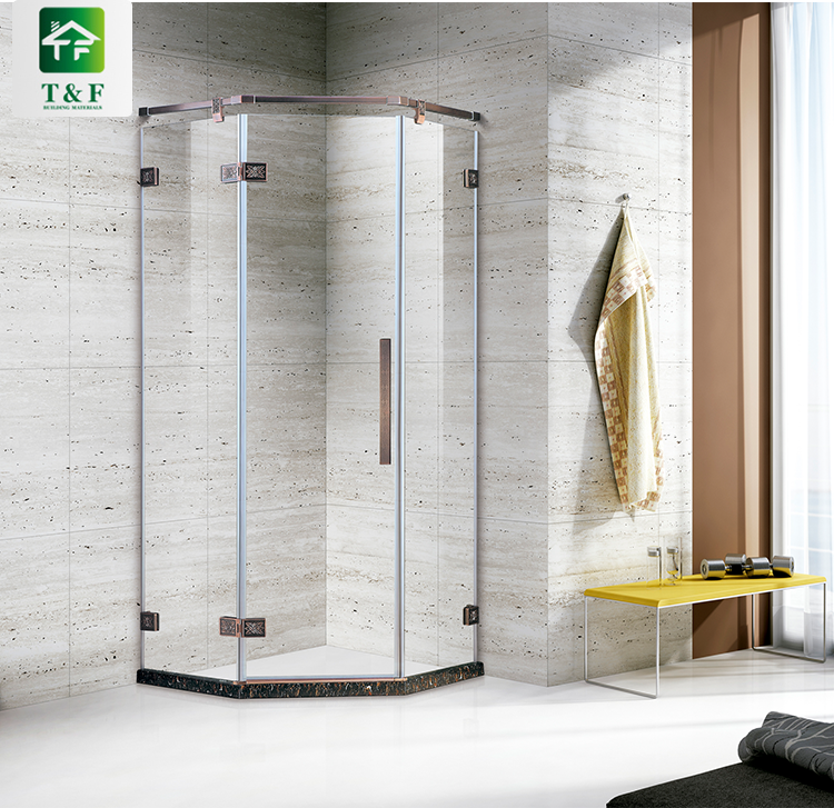 Tempered Glass Shower Room Luxury Bathroom Equipment Gold Stainless Steel Frame Shower Enclosure