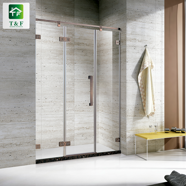 Tempered Glass Shower Room Luxury Bathroom Equipment Gold Stainless Steel Frame Shower Enclosure