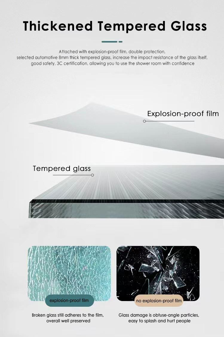 Tempered Glass Shower Room Luxury Bathroom Equipment Gold Stainless Steel Frame Shower Enclosure