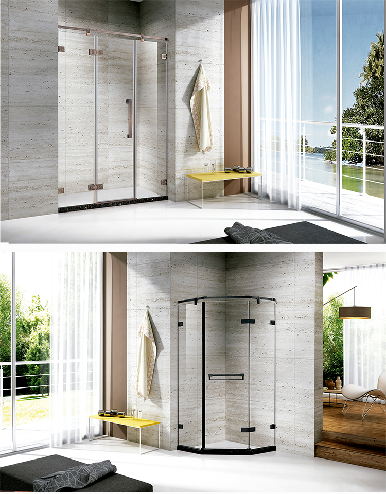 Tempered Glass Shower Room Luxury Bathroom Equipment Gold Stainless Steel Frame Shower Enclosure